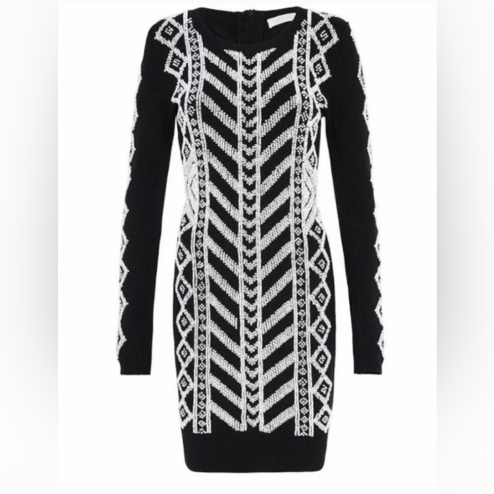 Sass & Bide -  Beaded Black and White Knit Mini Dress
